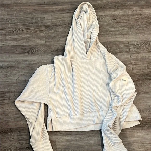 ALO Yoga | Tops | Alo Yoga Womens Cream Ribbed Hoodie | Poshmark